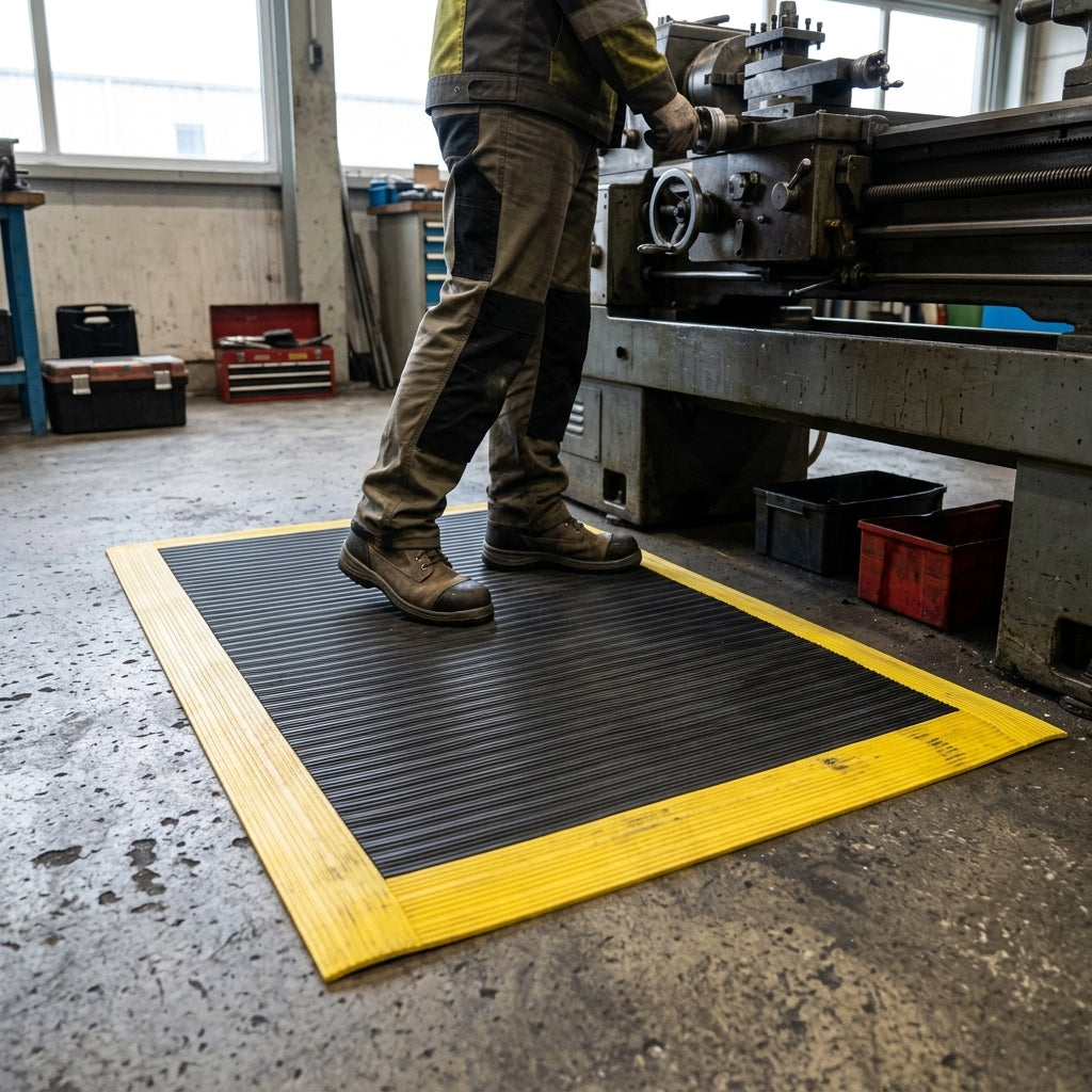 91cm x 60cm Anti-Fatigue Mat Black & Yellow 9.4mm Thick