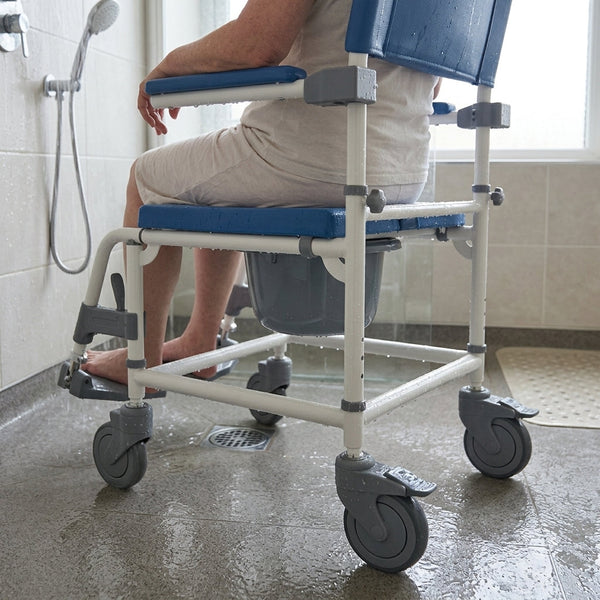 Shower Commode Chair with Adjustable Footrests and Lockable Wheels