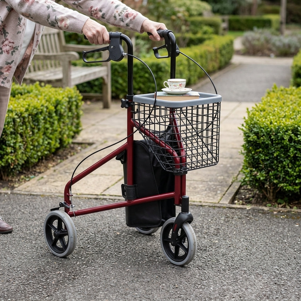 3-Wheel Rollator with Bag, Basket and Tray