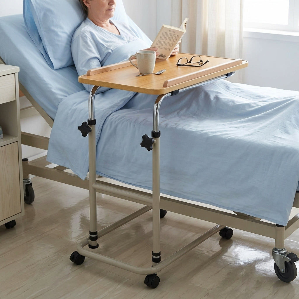 Adjustable Over Bed Table with Wheels