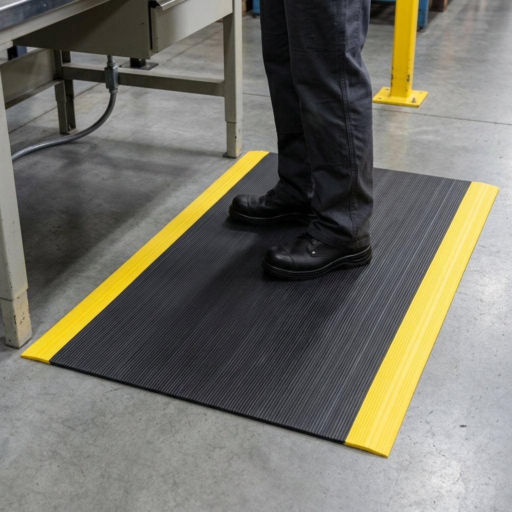 91cm x 60cm Anti-Fatigue Mat Black & Yellow 9.4mm Thick