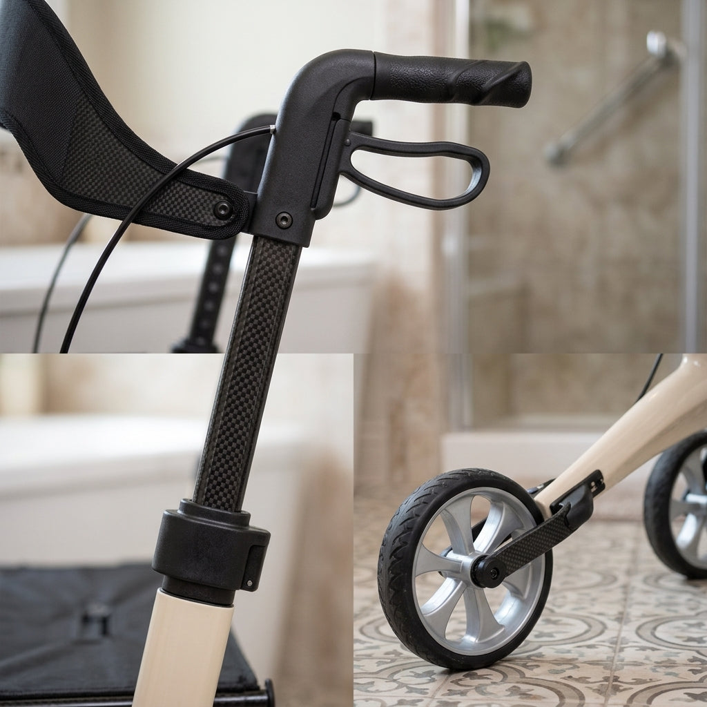 5.5kg Carbon Fibre Rollator Walker with Padded Seat (view 2)