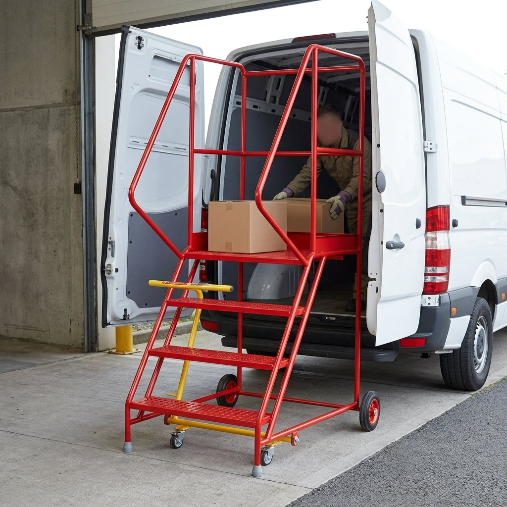 Steel Mobile Steps 4-15 Treads Punched Metal Surface