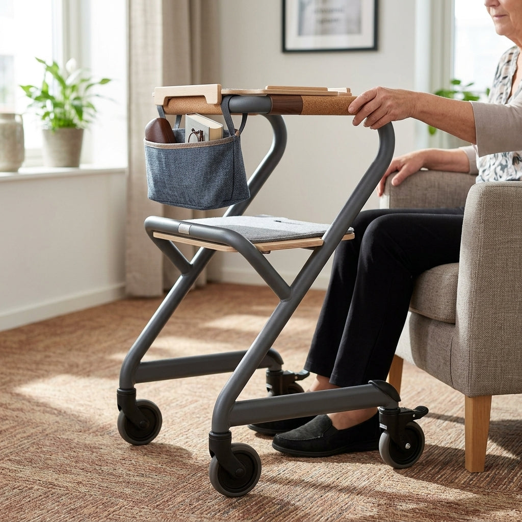 Indoor Rollator 4-Wheel with Seat and Accessory Bag