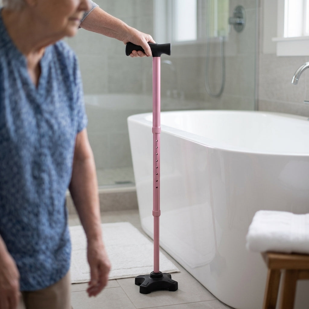 Adjustable Walking Stick 8 Heights Pastel Pink