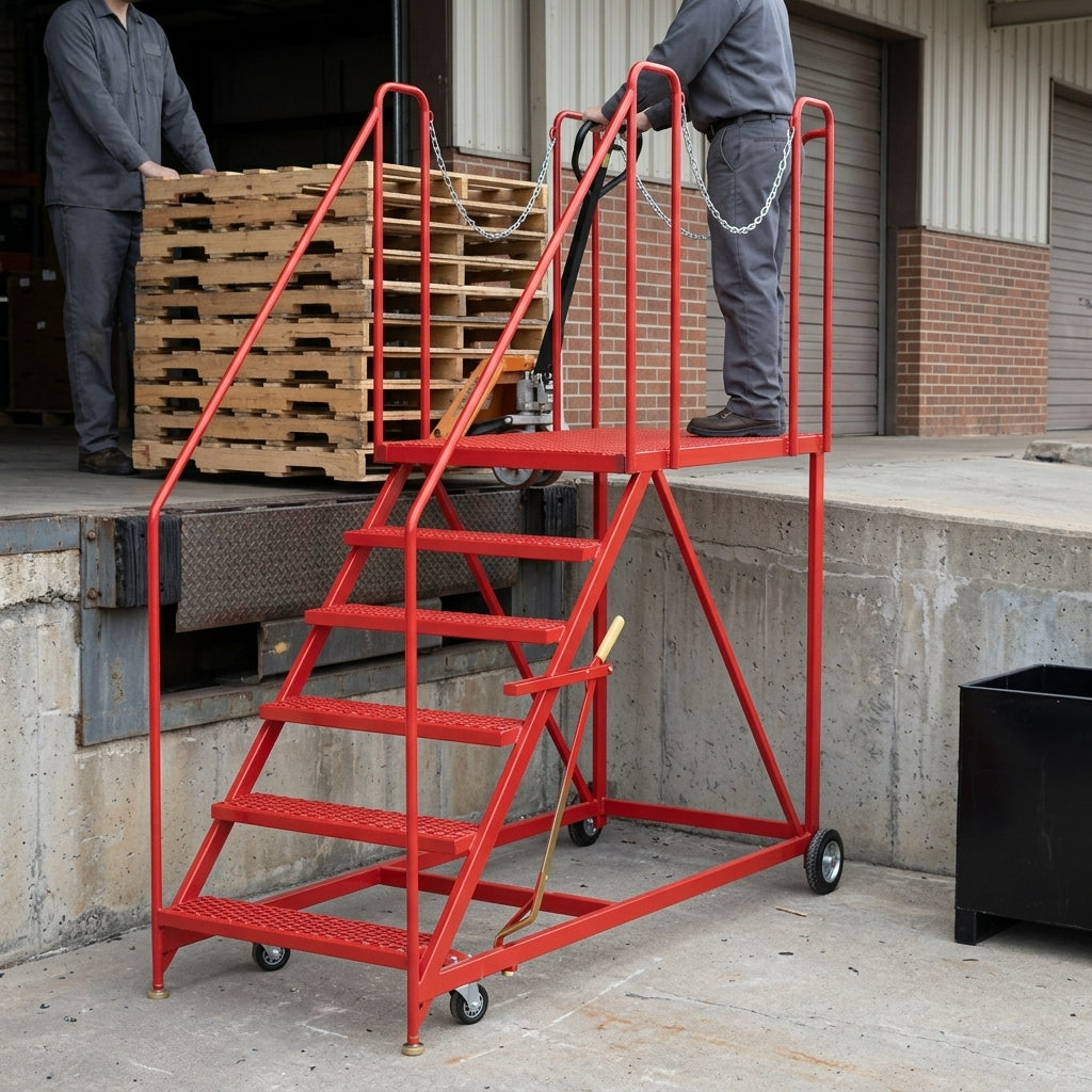 Industrial Ladder with Large Platform and Double Handrails