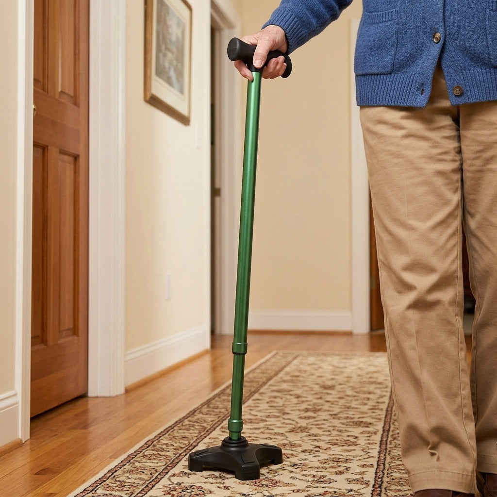 Adjustable Comfort Walking Stick with Pivoting Base