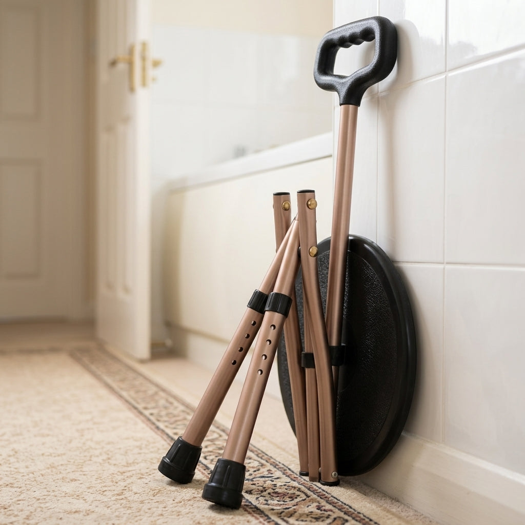 Folding Walking Stick with Seat - Adjustable Height (view 2)