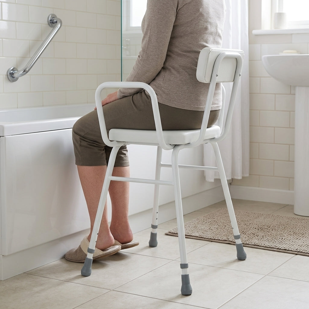 Height-Adjustable Perching Stool with Padded Seat