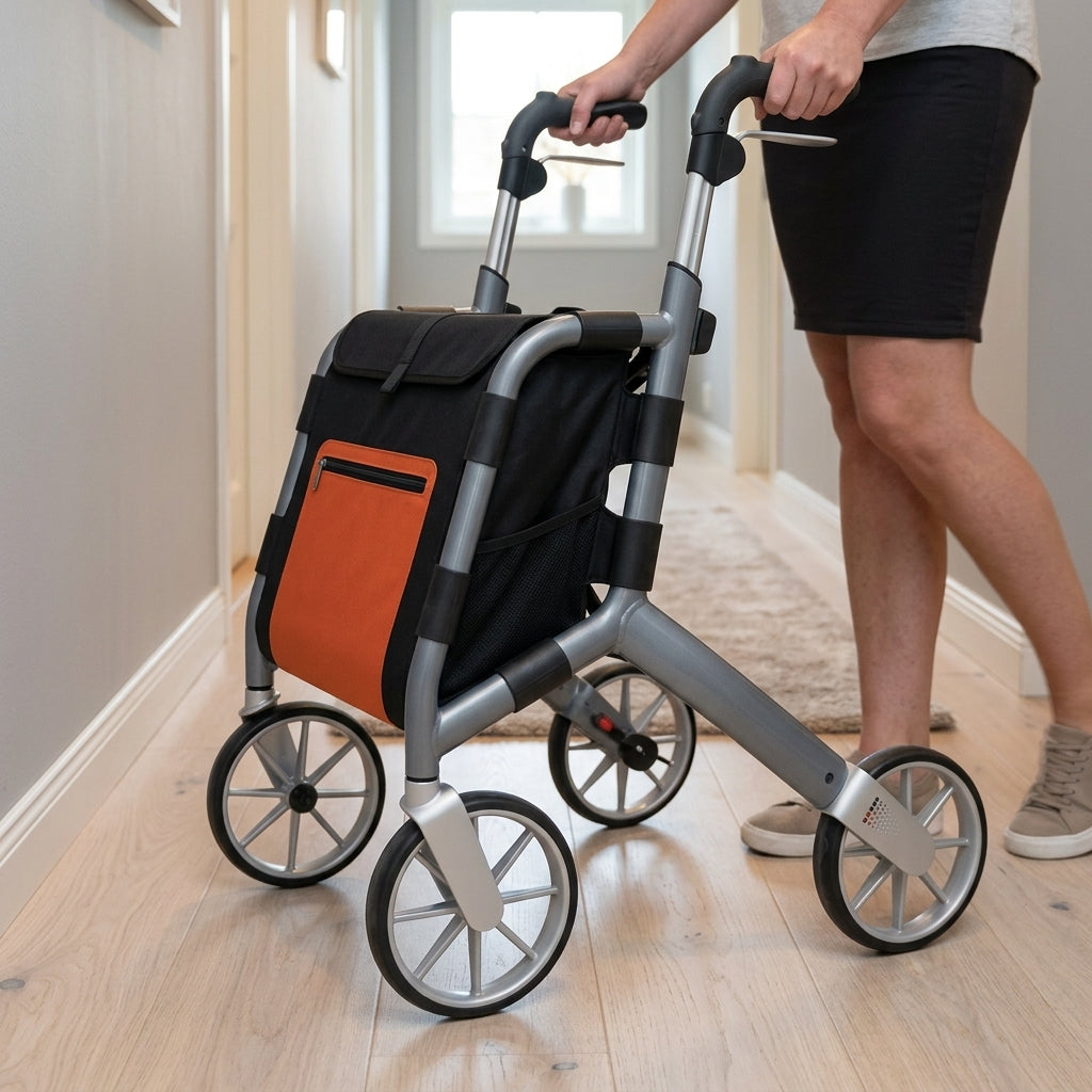 Lightweight Rollator with Covered Bag and Adjustable Height