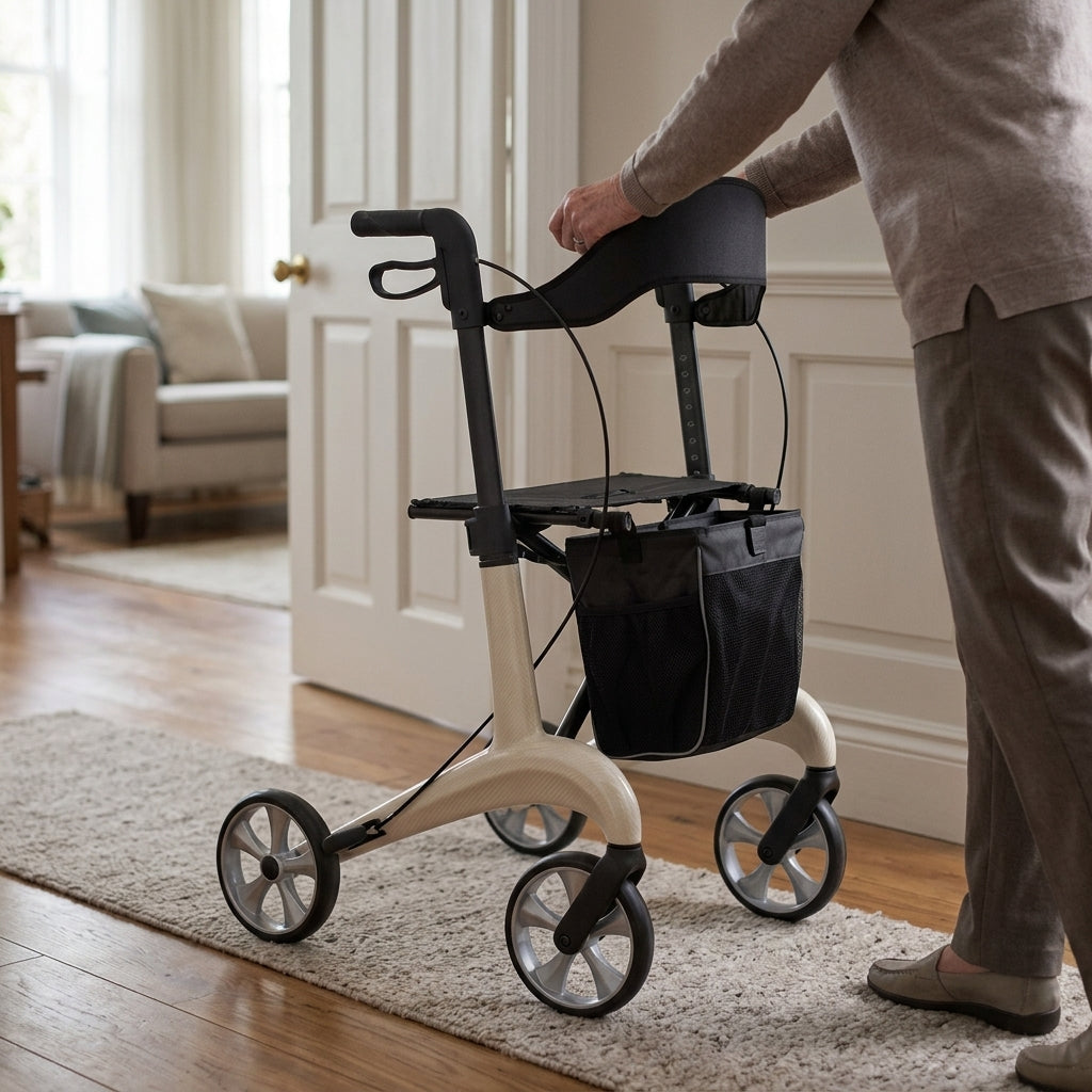5.5kg Carbon Fibre Rollator Walker with Padded Seat