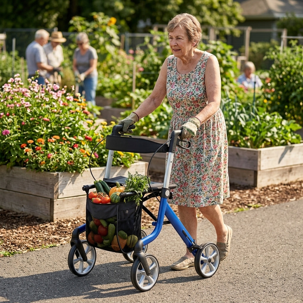 4-Wheel Rollator Adjustable Handles with Shopping Bag