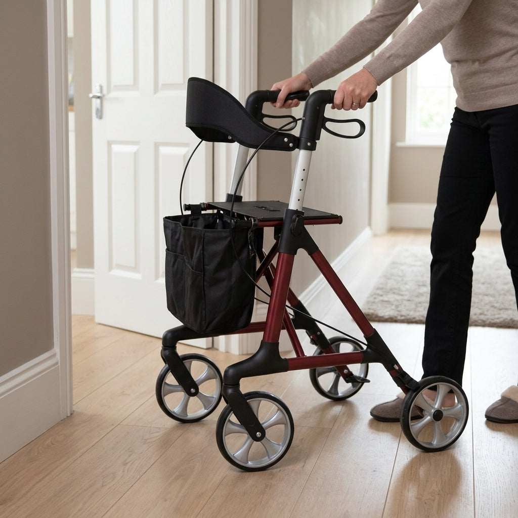 Folding Rollator Walker 150kg Capacity with Padded Seat