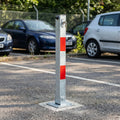 Folding Parking Bollard - Silver/Red - Lockable Design