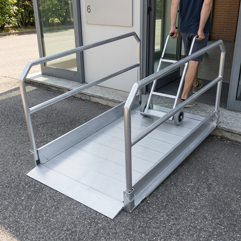 990mm Long Vehicle Accessible Ramp with Handrails, 1250mm Width