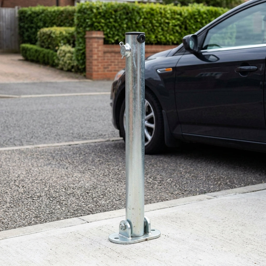Folding Parking Bollard - Silver - Secure Driveways