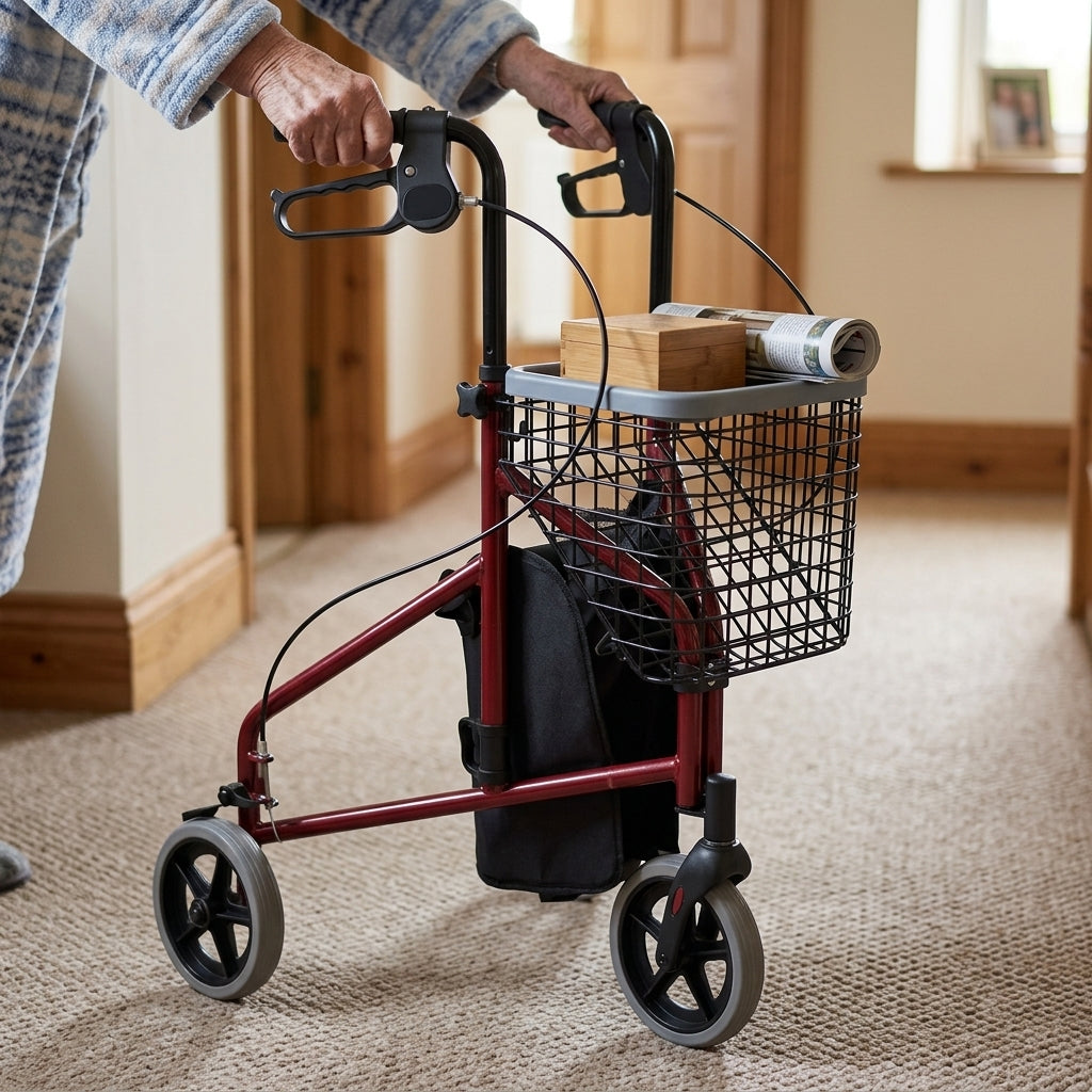 3-Wheel Rollator with Bag, Basket and Tray (view 2)