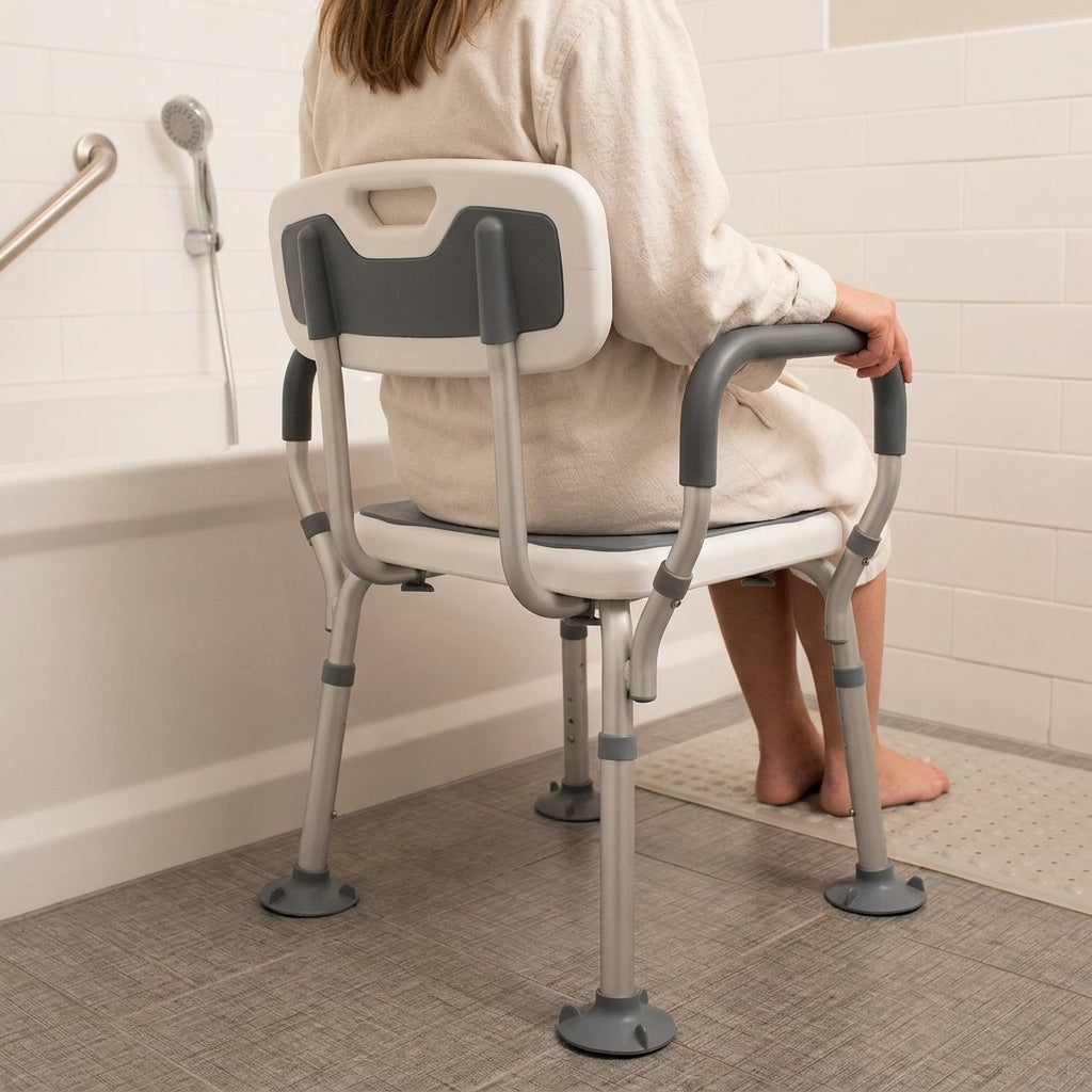 Height-Adjustable Shower Chair with Backrest and Arms